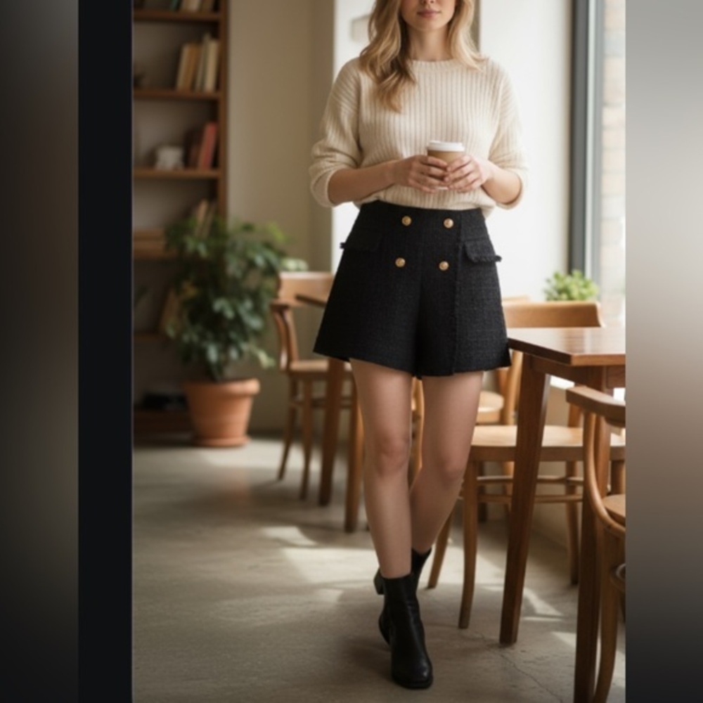 House of Harlow 1960 Black Tweed Wool Blend Skort Size L
